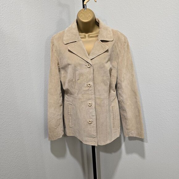 Vintage Beige Suede Leather Jacket Coat Womens Lge Classic Timeless Quiet Luxury
